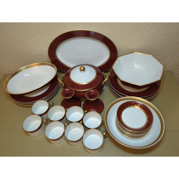 VTG Fitz & Floyd Renaissance Cinnabar 8 Pc Setting 1978 Veg & Soup Bowls 31 Pcs - Picture 1 of 9